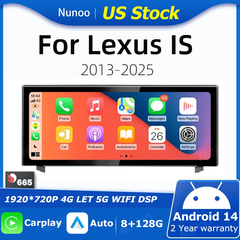 Android 14 Wireless Carplay For Lexus IS 2013-2025 Car Multimedia Player Auto Radio GPS Navigation
