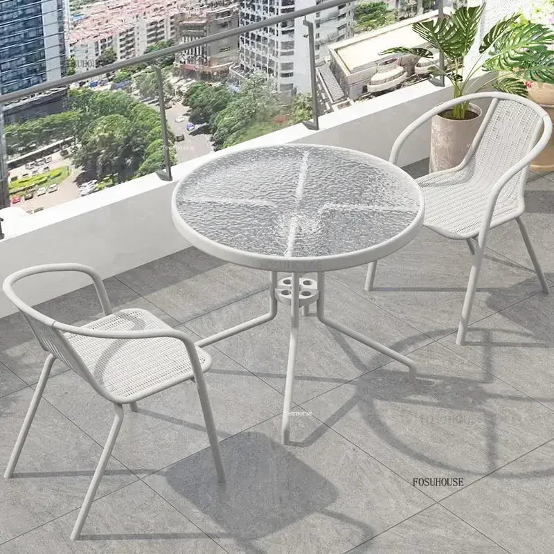 ✿。Modern Iron Garden Home Small Folding Dining Table Backrest Chair Leisure Balcony Table and Chair patio furniture%