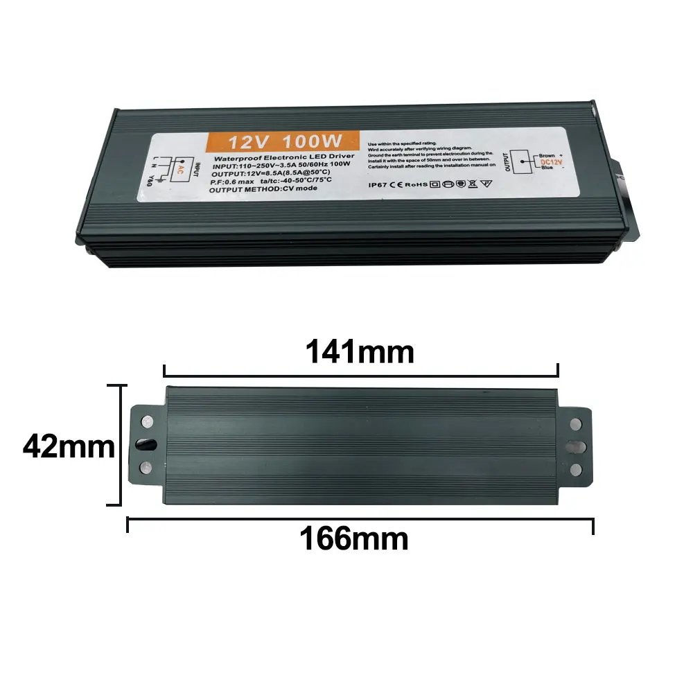1pcs IP67 LED Transformer 100W 12V For RGBW LED Light With EU US Plug Cord 110-240V T0 12V Adapter For outdoor light