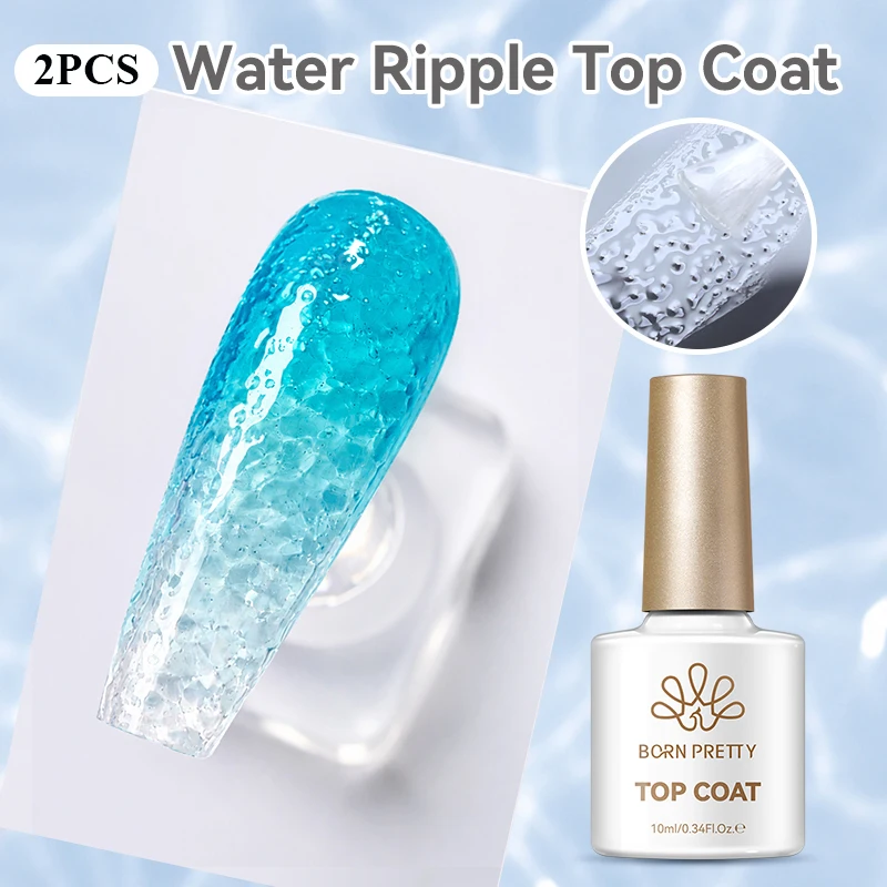 BORN PRETTY 2-teiliges Sommer-Set mit Transparentem Nagelgel und Wasserwellen-Top-Coat, Ohne Abwischen, Abziehbarer Jelly-Gel-Lack