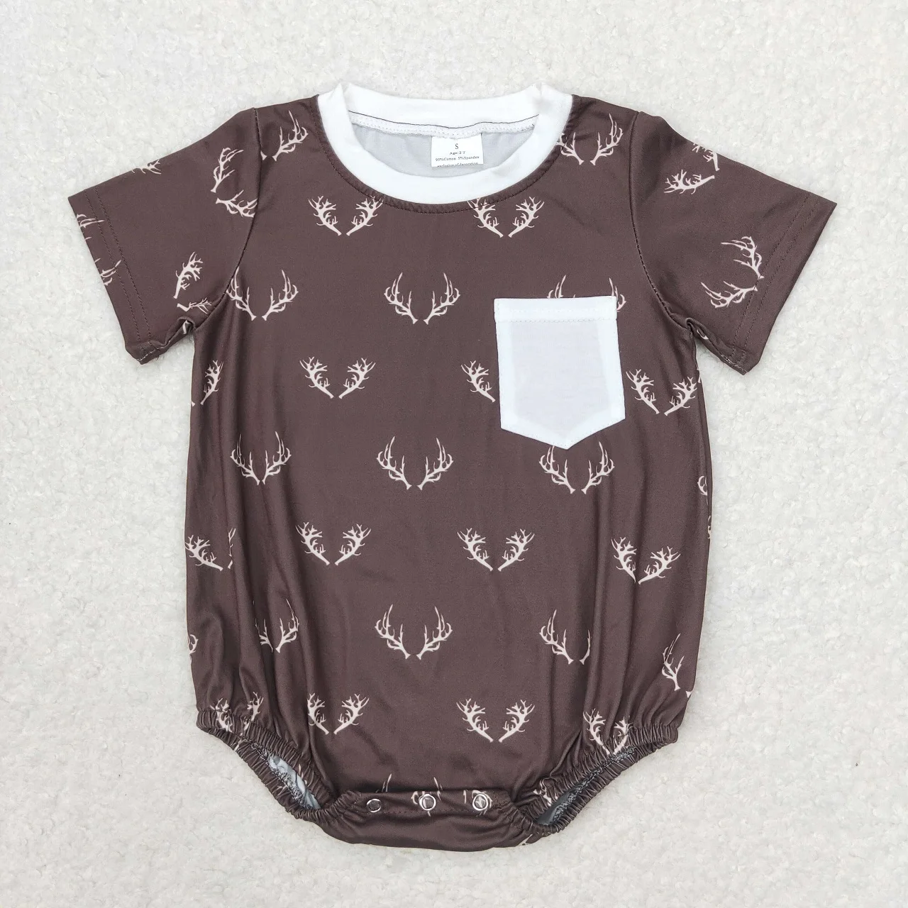 Wholesale Baby Boy Deers Camo Brown Romper Toddler Newborn Summer Short Sleeves Pocket Infant Kids Children Bubble Clothing