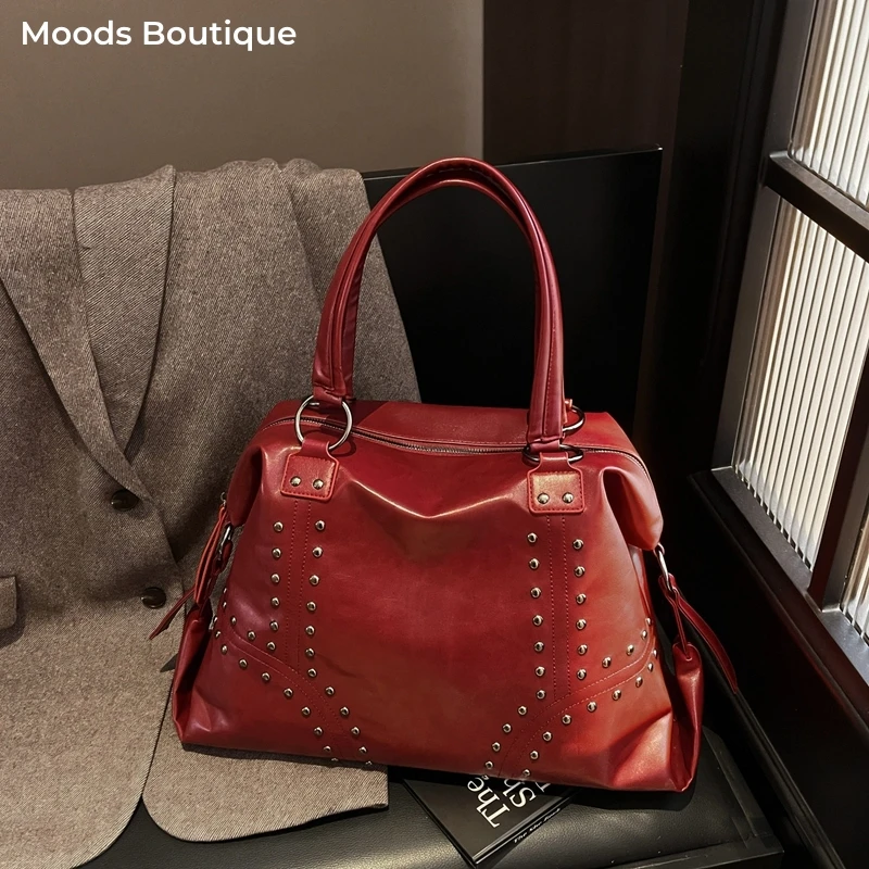 

сумка женская сумка женская большая Большие сумки на плечо в стиле панк с шипами для женщин, мягкая искусственная кожа, декор с заклепками, большая вместительная сумка-шоппер, качественная дизайнерская сумка