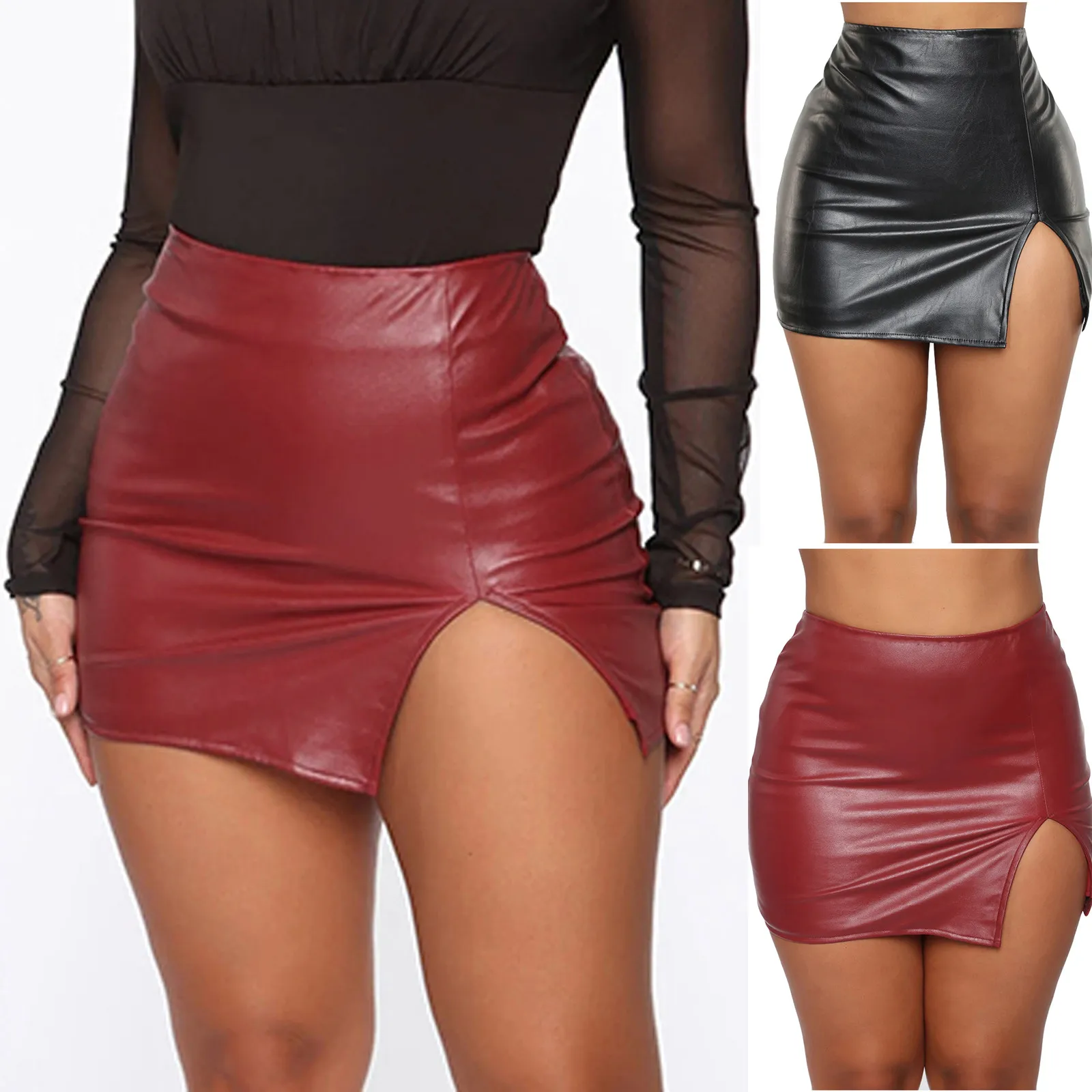 Vrouwen Lederen Nacht Clubwear Rokken Zomer Pure Kleur Pu-Leer Rits Sexy Hip Lederen Mini Rokken Faldas Mujer Moda 2022