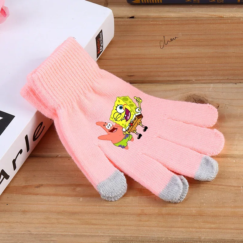 SpongeBob SquarePants Child Glove Kawaii Cartoon Anime Knitted Gloves Winter Warm Boy Girl Thickened Five Finger Mittens Gift