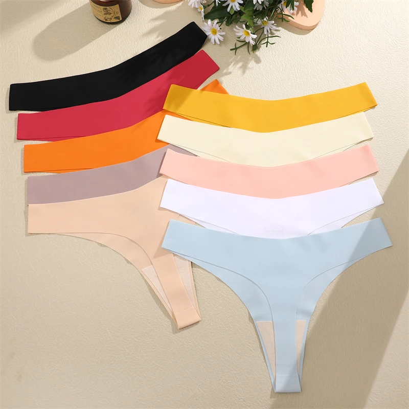 4Pcs Women Seamless Thongs Sexy Breathable Panties Low-Waist Solid Underwear Female Stretch G-string Invisible T-Back Lingerie