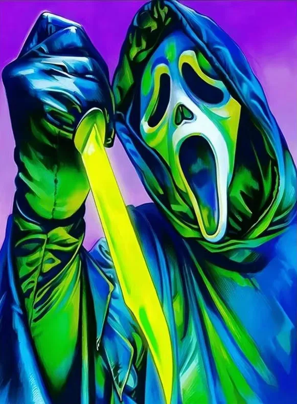 Neon Scream Ghost Face Killer with Knife Full Square Round Diamond Painting Home Living Room Bedroom Bar Aesthetic Decor Gift