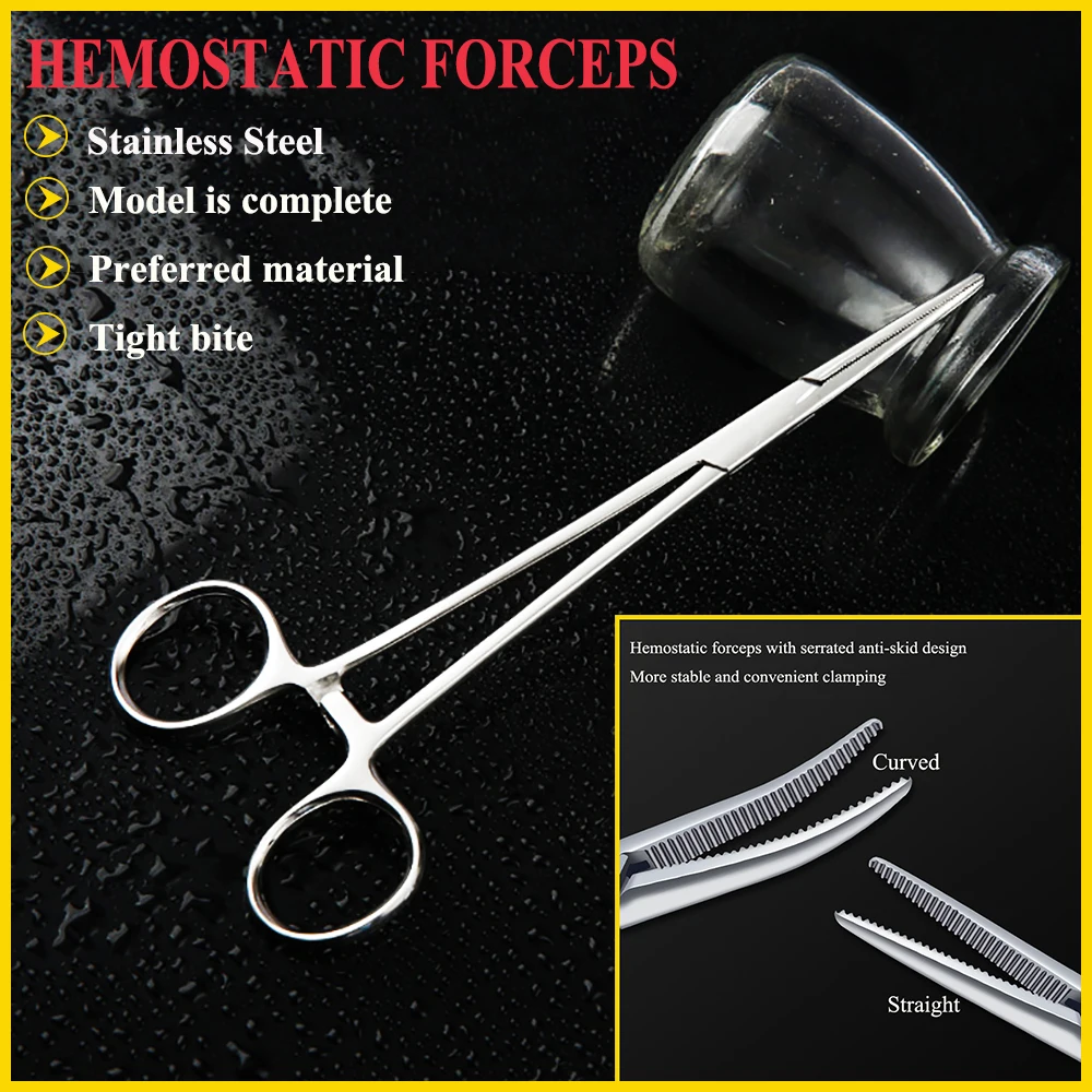 1PCS Pet Stainless Steel Hemostatic Forceps Surgical Suture Needle Holding Elbow Straight Tip Clinic Vascular Plucking Traction