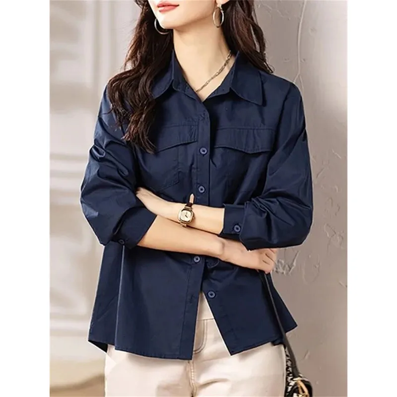 

Ladies Solid Color Shirts Coat Korean Women Fashion Leisure Shirt Jacket Autumn Winter Female Long Sleeves Cardigan Blouse Tops