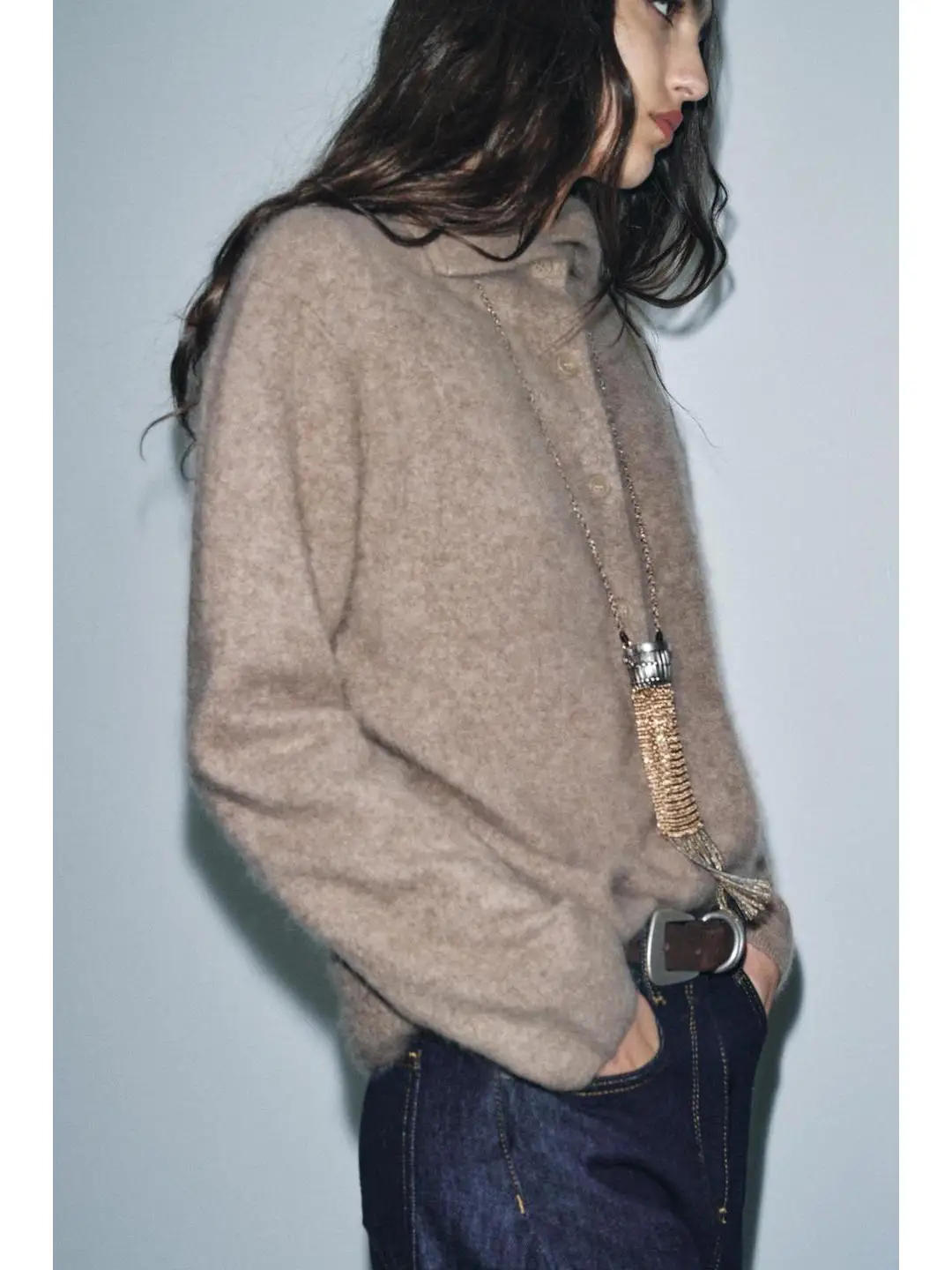 

Длинный свек-цвет с высоким воротником, открытый кардиган с эффектом выцветания, пальто, универсальный осенний женский вязаный свитер с застежкой