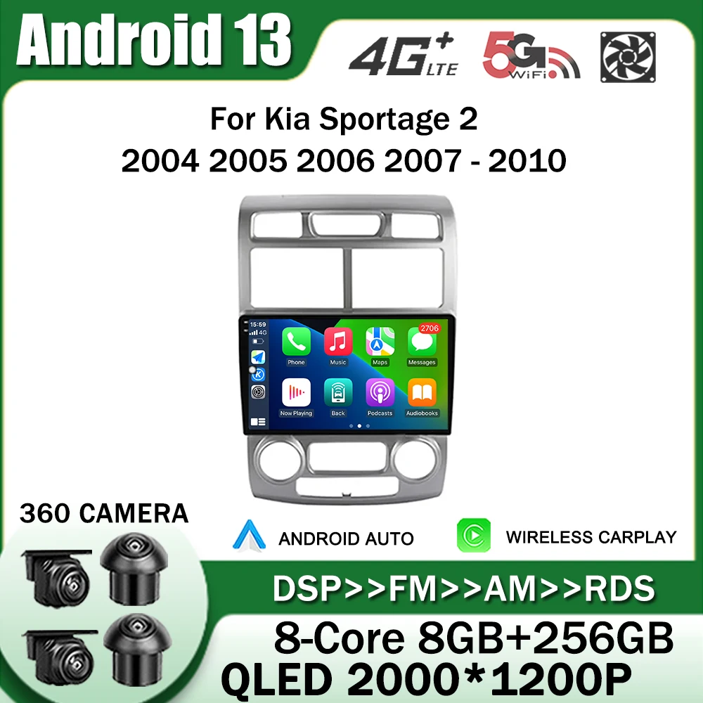 

9" Android 13 Car Radio Multimedia Player for Kia Sportage 2 2004 2005 2006 2007 - 2010 Navigation Carplay NO 2 Din DVD