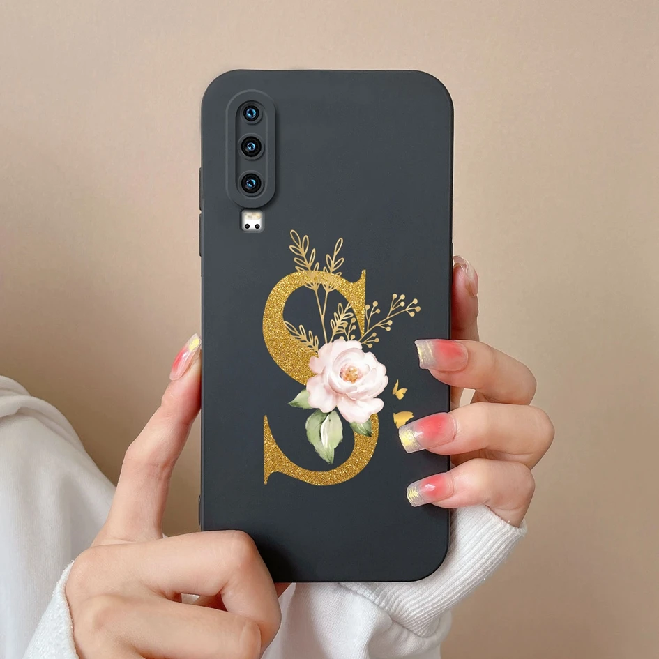 حافظة سيليكون سائلة لهاتف هواوي p30 pro lite p30 pro ، غطاء خلفي بحروف من a إلى z ، حافظة لينة لواقي شاشة الهاتف