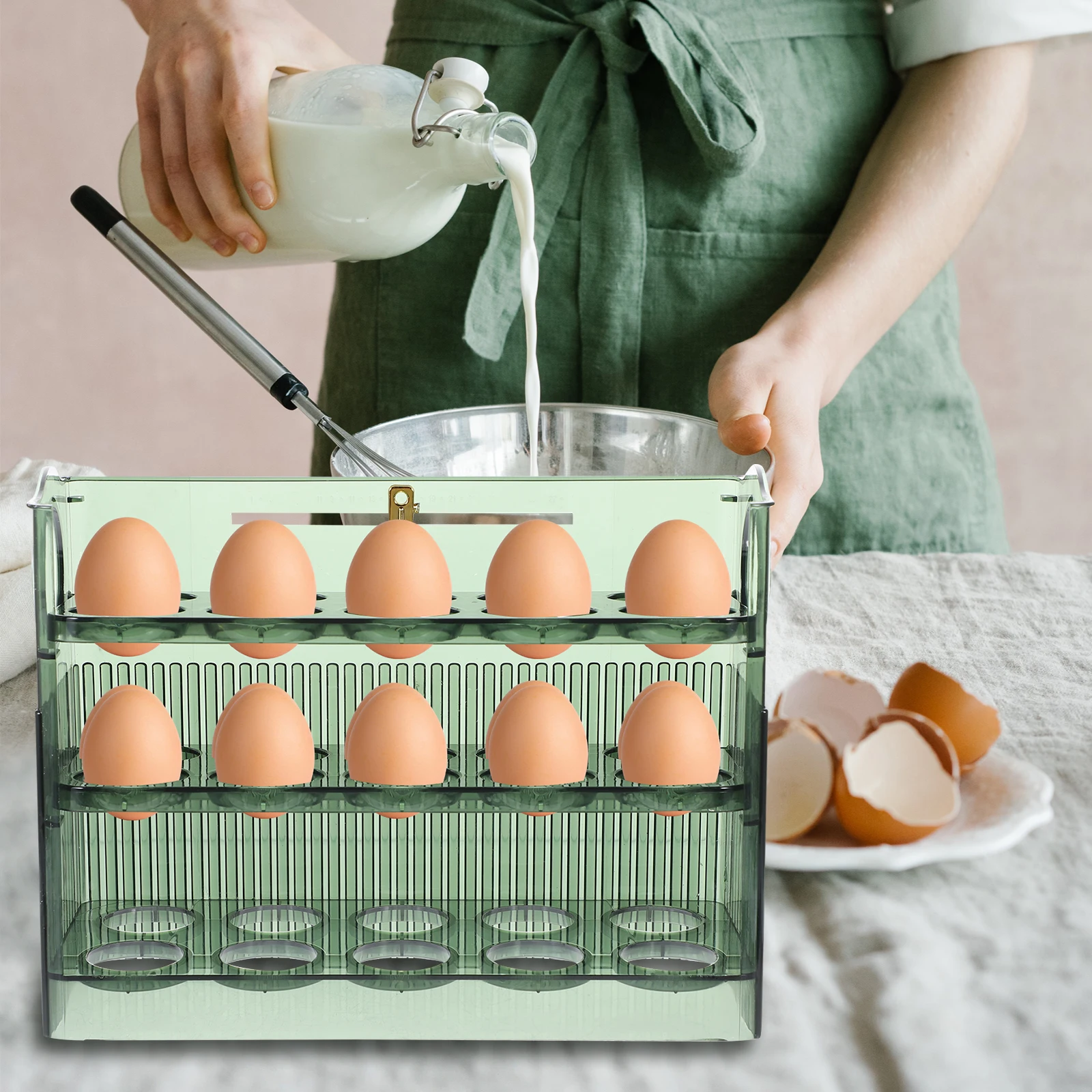 

Egg Storage Large Capacity Vertical Organizer Fridge Rack Kitchen Holder PET Refrigerator Storage Box Material Container
