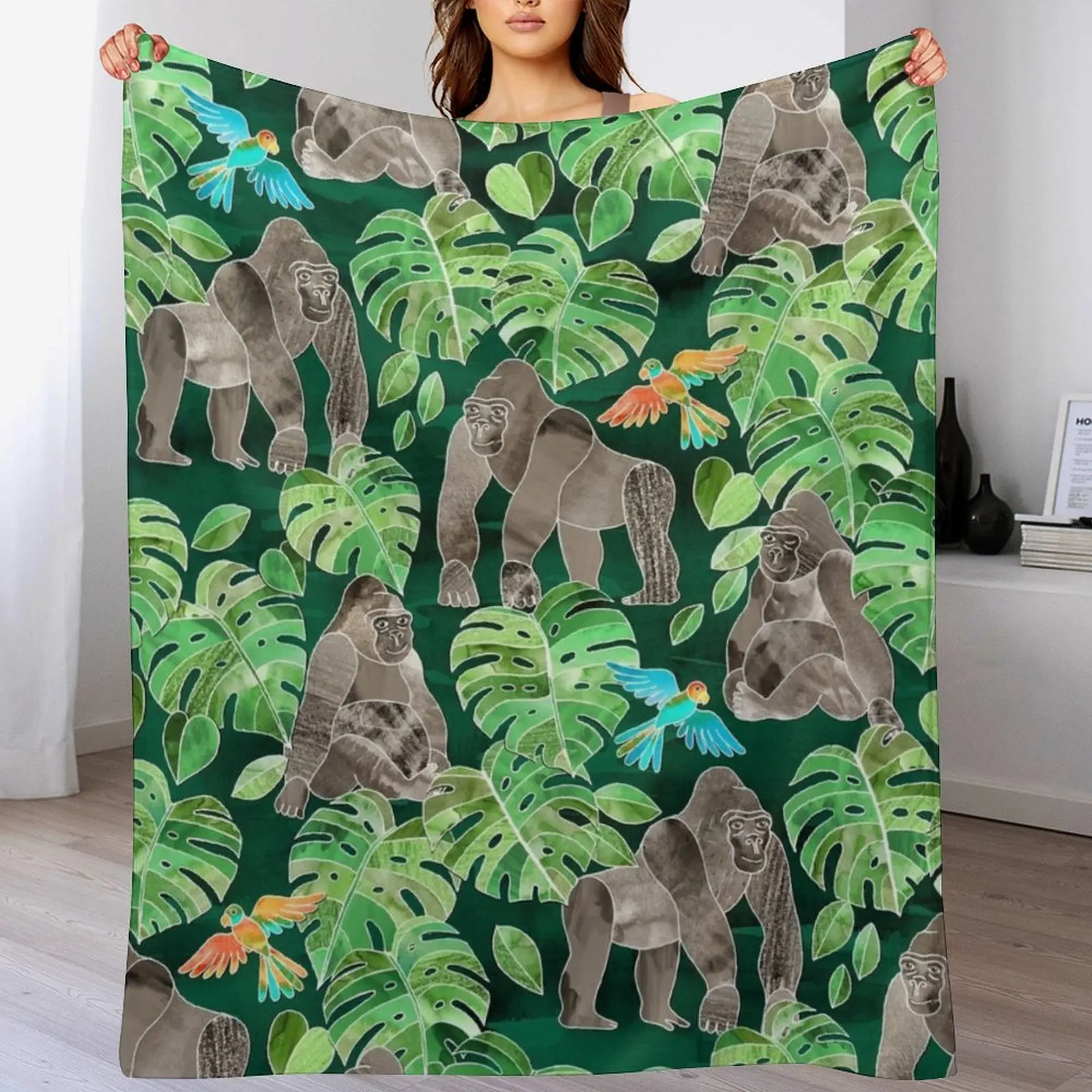 

Gorillas in the Emerald Forest Throw Blanket Spring Fall Cozy Throw Blanket for Couch
