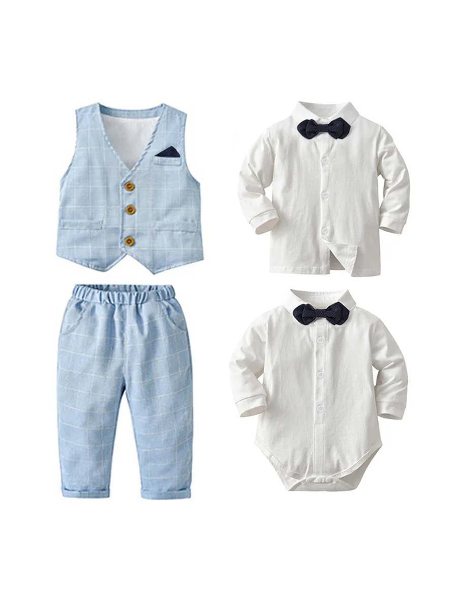 Baby Harper Gentleman Dress Three Piece Children's Set Spring and Autumn Boys Autumn Clothing Baby Clothes