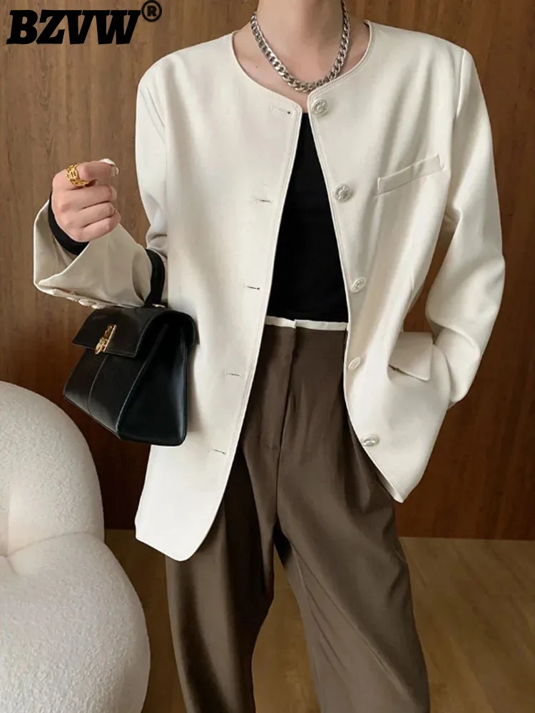 

Женское однобортное пальто BZVW, элегантное однотонное повседневное пальто во французском стиле с круглым вырезом и длинными рукавами, Новинка осени 2024 года, 25A8504