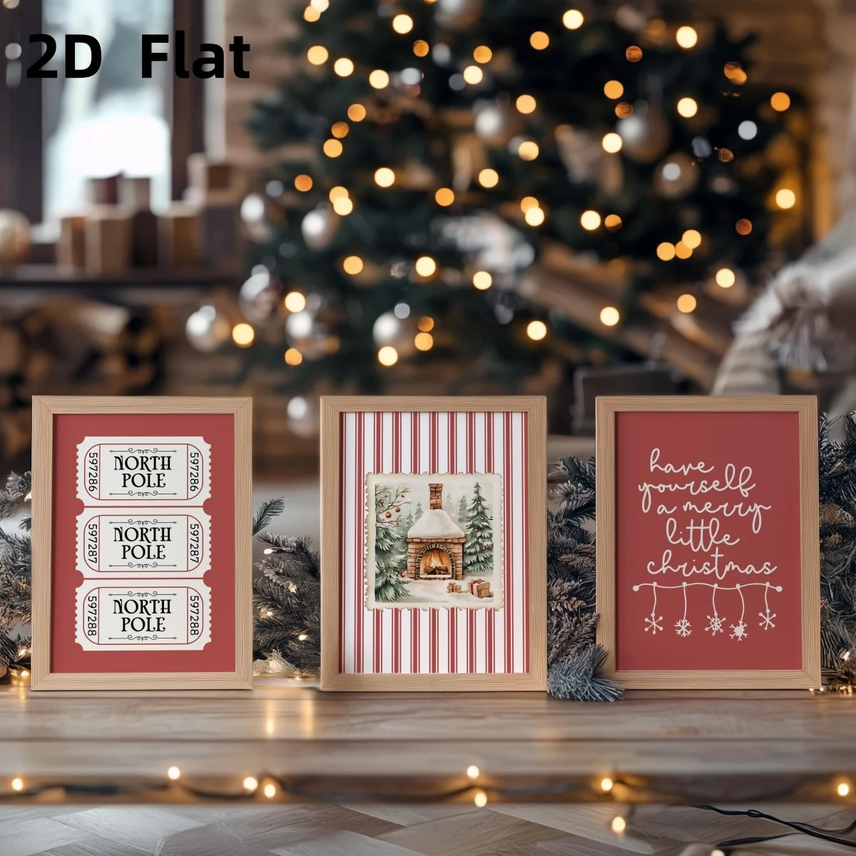 3pcs/set Vintage Christmas Striped Canvas Print Poster Christmas Stamp Modern Cozy Xmas Art Prints Bedroom Holiday Home Decor
