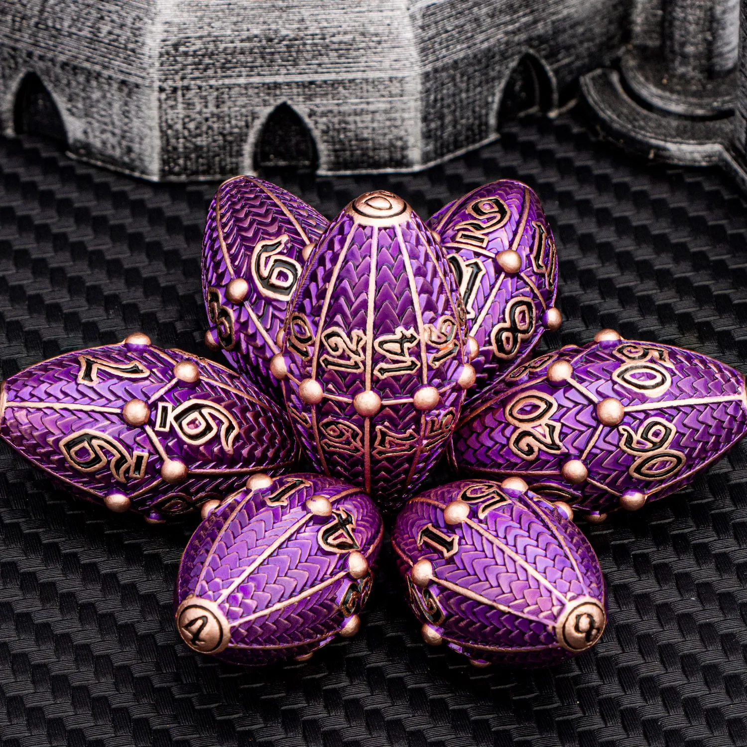 ARUOHHA Copper Purple DND Metal Dragon Egg Dice D20 Dungeon and Dragon Role Playing Game D&D Dice Polyhedral D and D Dice Set