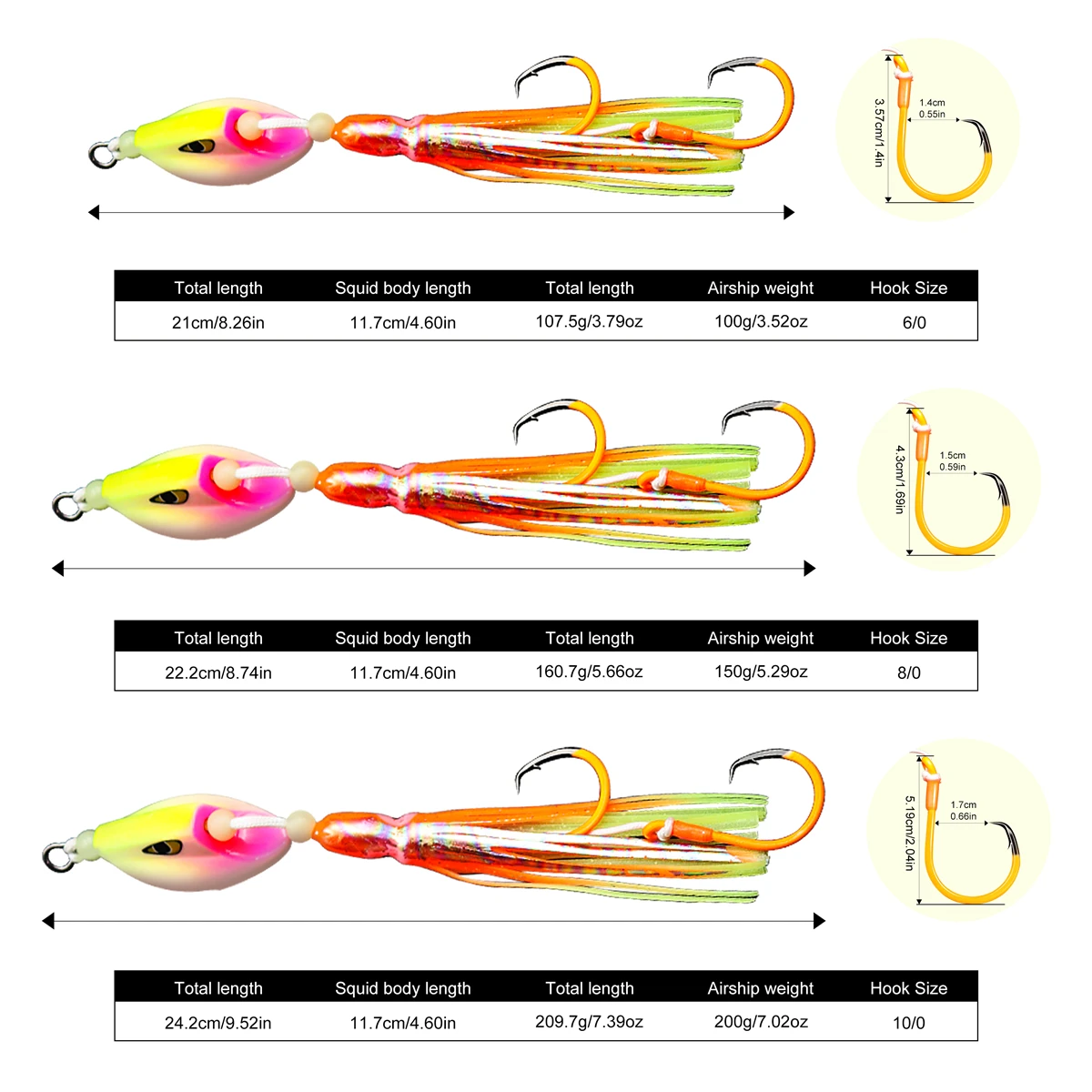 ZYZHE Meeresangel-Hybrid-Jig 100g 150g 200g Tiefsee-Bootsangelköder für Thunfisch, Marlin, Schwertfisch, Salzwasser-Köder-Rigs – Detail 2