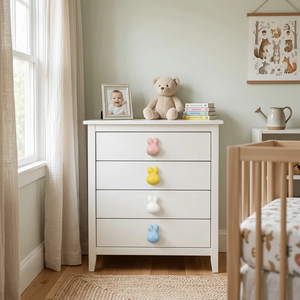 Single Hole Ceramic Drawer Knobs Solid Metal Thread Smooth Glossy Ceramic Cartoon Furniture Handles Multiple Color Options