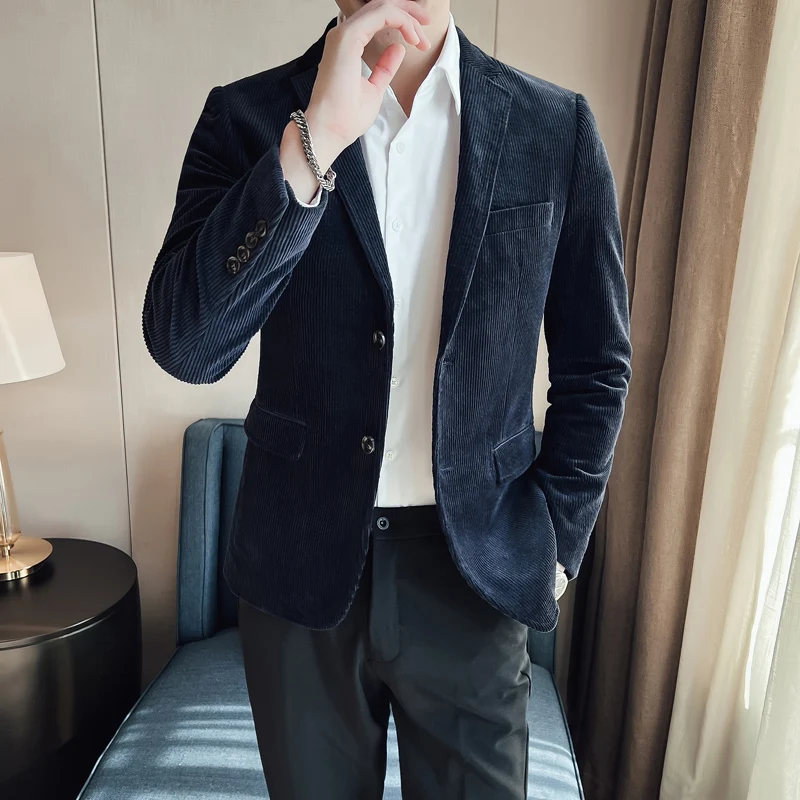 2023 Men Spring High Quality Business Blazers/Male Slim Fit Corduroy Fashion Suit Jackets/Man leisure Tuxedo Plus Size S-4XL