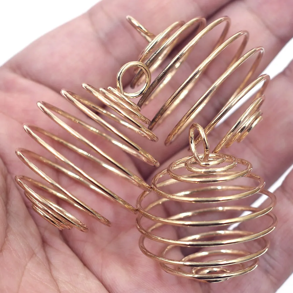 10Pcs Pendants Rose Gold Color Lantern Spring Spiral Beads Cages For Necklace Charms 30mm