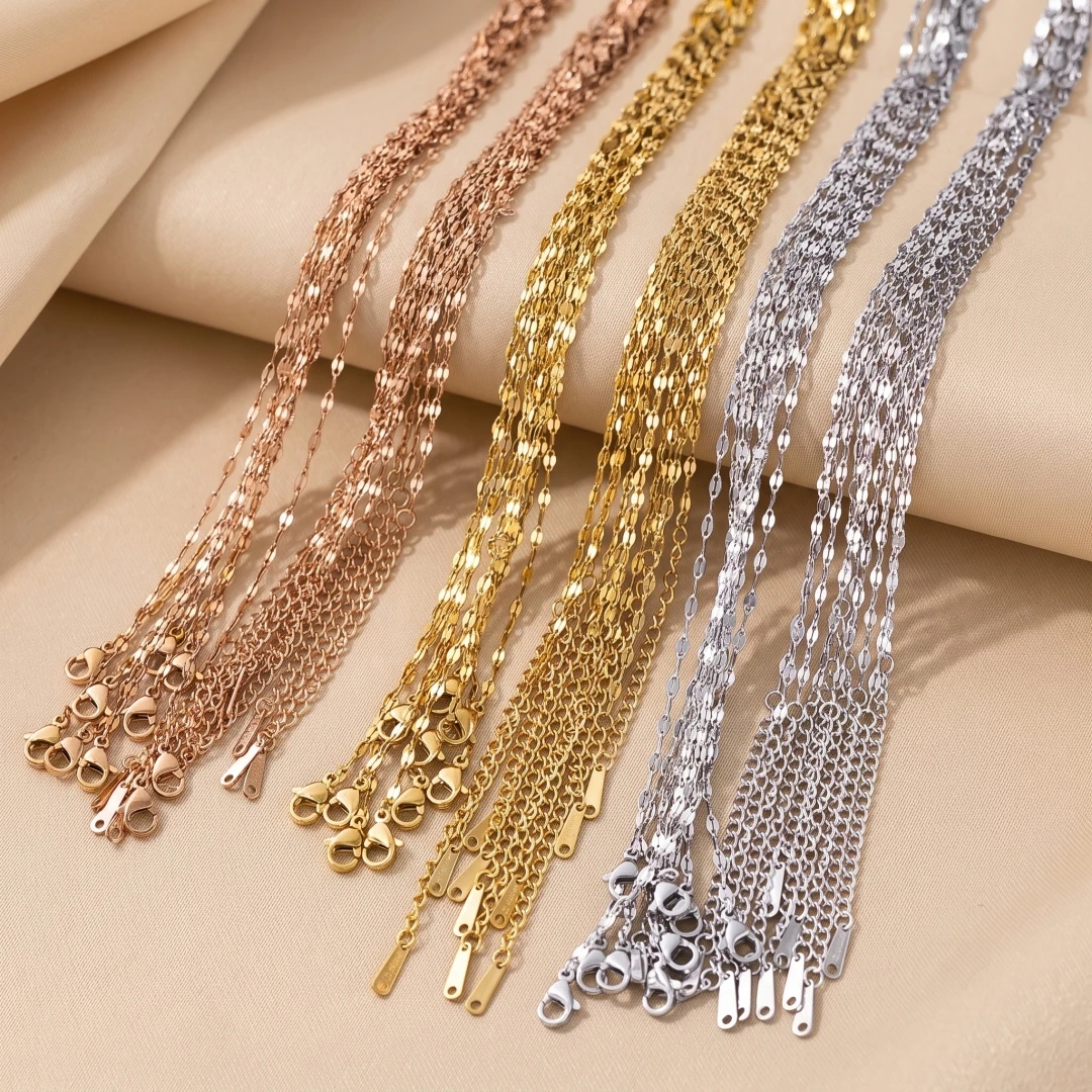 10 Stück 2mm Gold Edelstahl Lip-Link-Kette Halskette Großhandel DIY Bastelbedarf Schmuck Minimalistische Choker-Halskette für Damen und Herren – Detail 2
