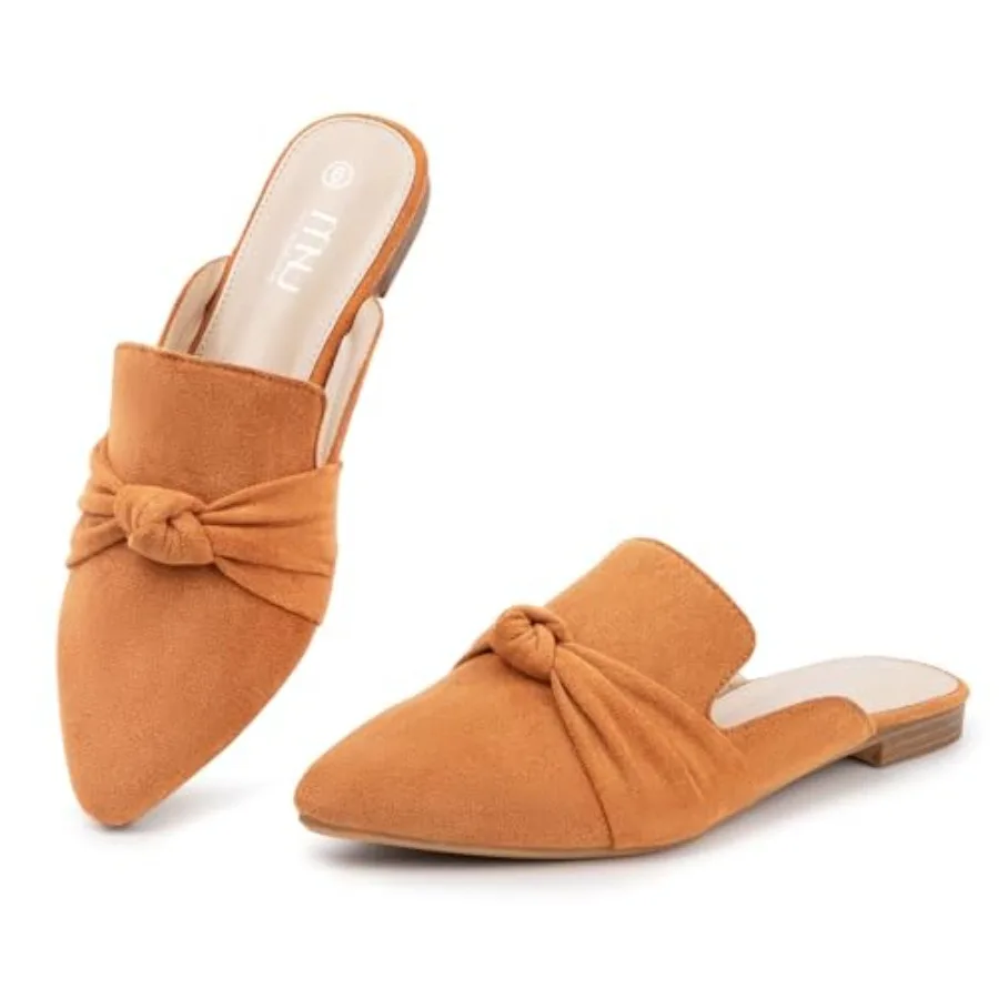 

Женские мюли с бантом: туфли-балетки с заостренным носком, замшевые лоферы без задника с эффектом облачной мягкости для офиса и повседневной носки, широкая посадка F