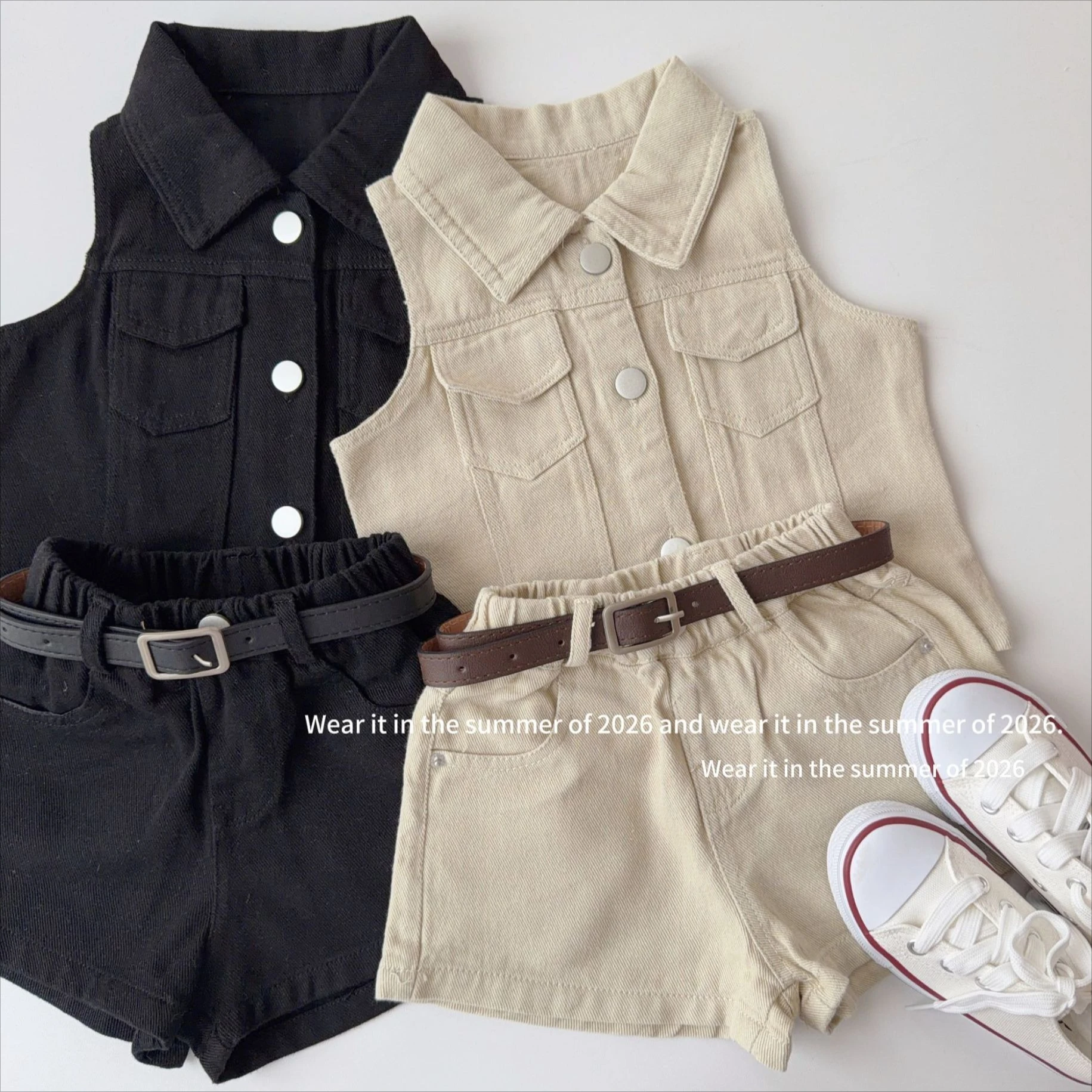 

Girls' Suit 2026 Spring and Summer New Children's Wear Korean Style Girl Baby Fashion Jeans Retro Vest Shorts Two-piece Set