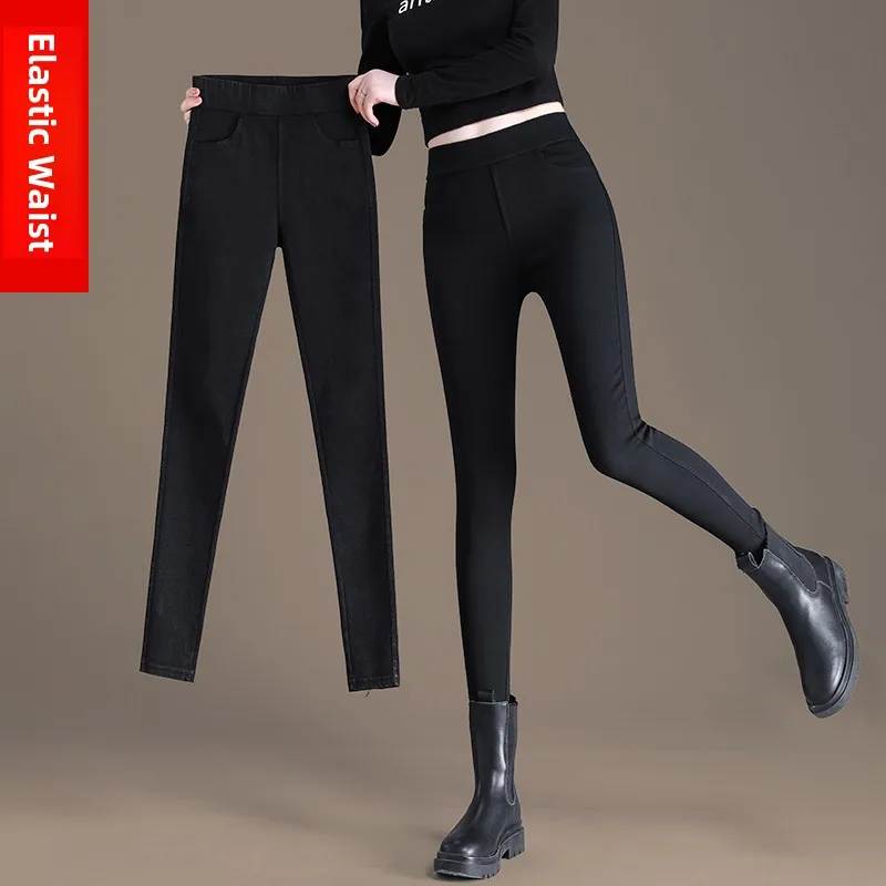 Slim Fit High Waist Black Leggings Women's Summer Thin Outerwear Trousers Pencil Nine Points Small Black Pants