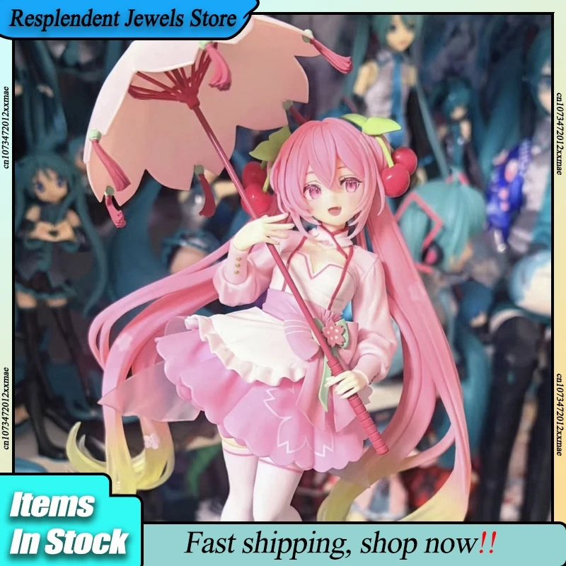

TAITO Original Amp Hatsune Miku Sakura Miku Action Figure Cherry Colored Dress-up Umbrella Model Kt Statue Ornament Toy Gift