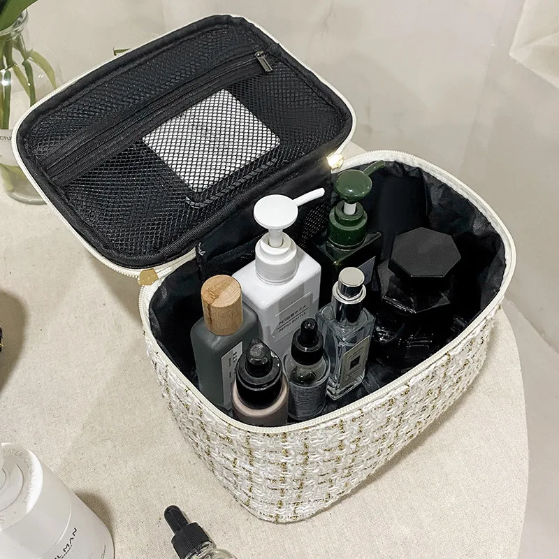 New Korean plaid portable small fragrance makeup bag Large capacity portable toiletry storage bag makeup box travel