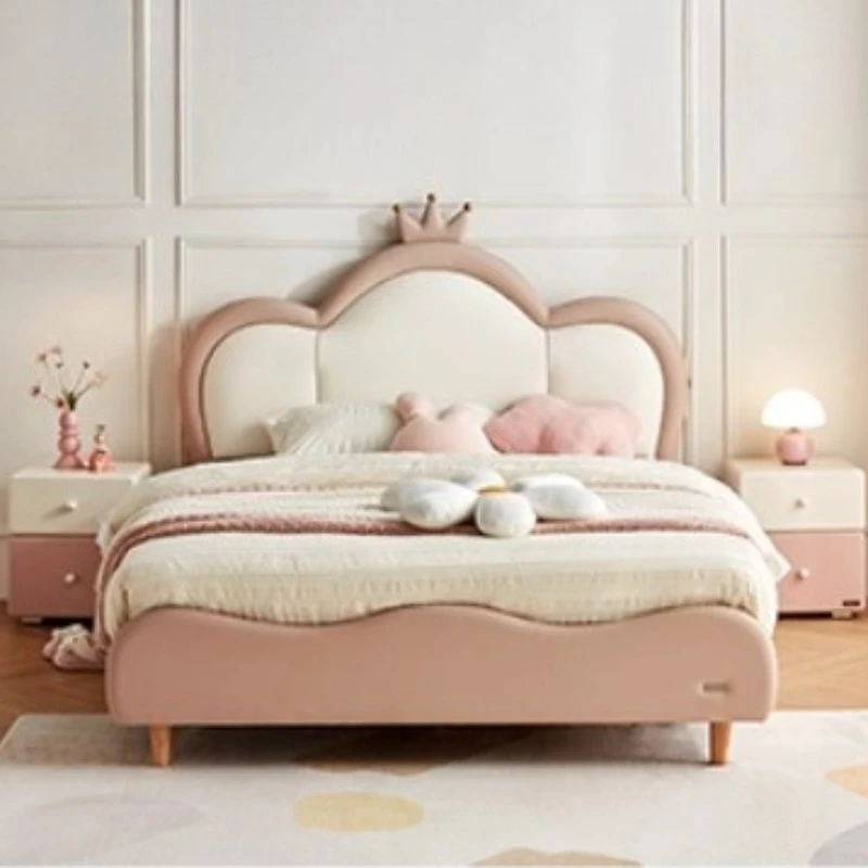 

1.2m 1.35m 1.5m Pink Crown Minimalist Children Bedroom Princess Bed Bedroom Furniture Leatherette Beds Optional Mattress Options