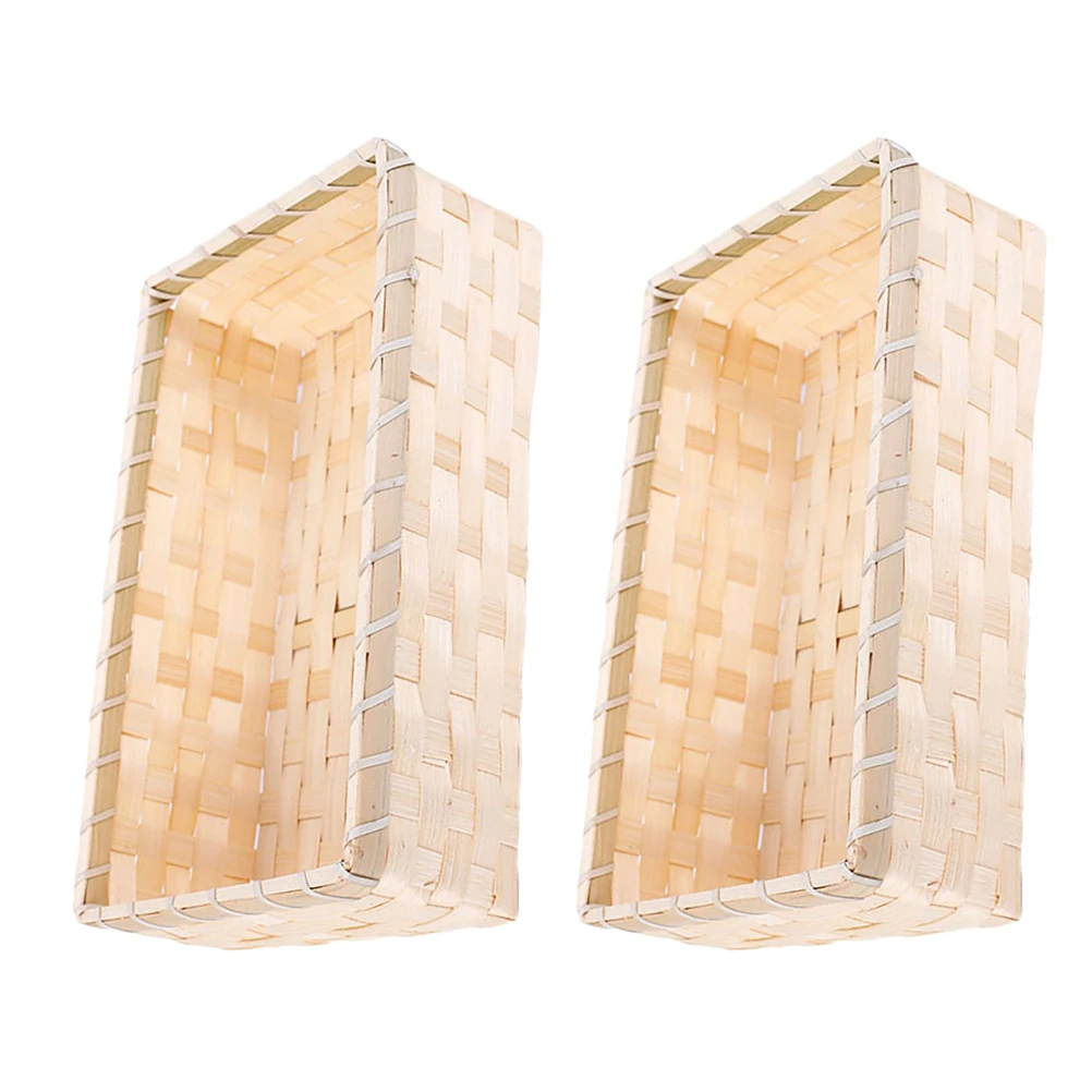 

Bamboo Storage Baskets 2 Pcs Rectangle Large Capacity Fruits Snack Bread Holder Kitchen ganizer Decorative Housewarming