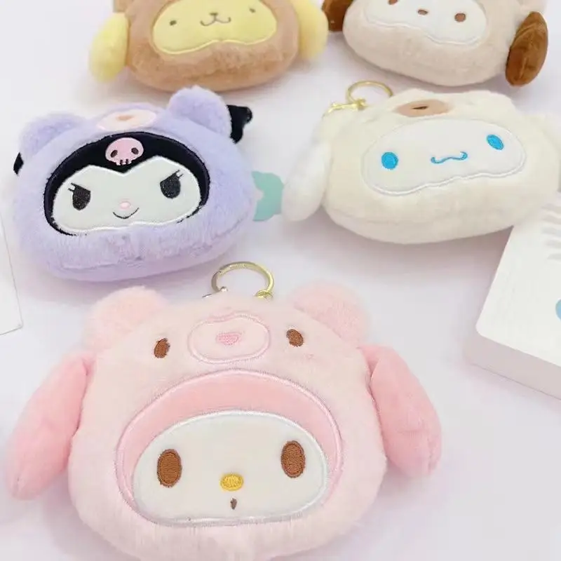 Sanurgente Kuromi-My Melody Pom Pom Purin, porte-monnaie, sac de rangement pour écouteurs, pendentif portefeuille, se transformant en ours, cadeau d'anniversaire