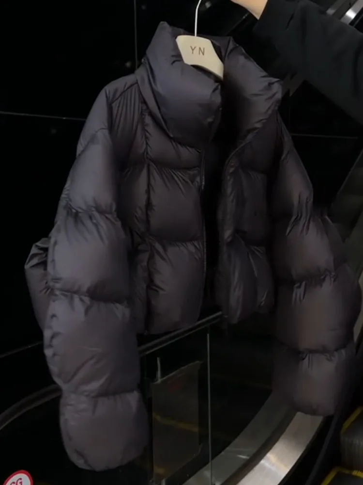 Kurtka puchowa damska zimowa ocieplana biała koreańska ciepła odzież wierzchnia do dojazdów do pracy włókno poliestrowe