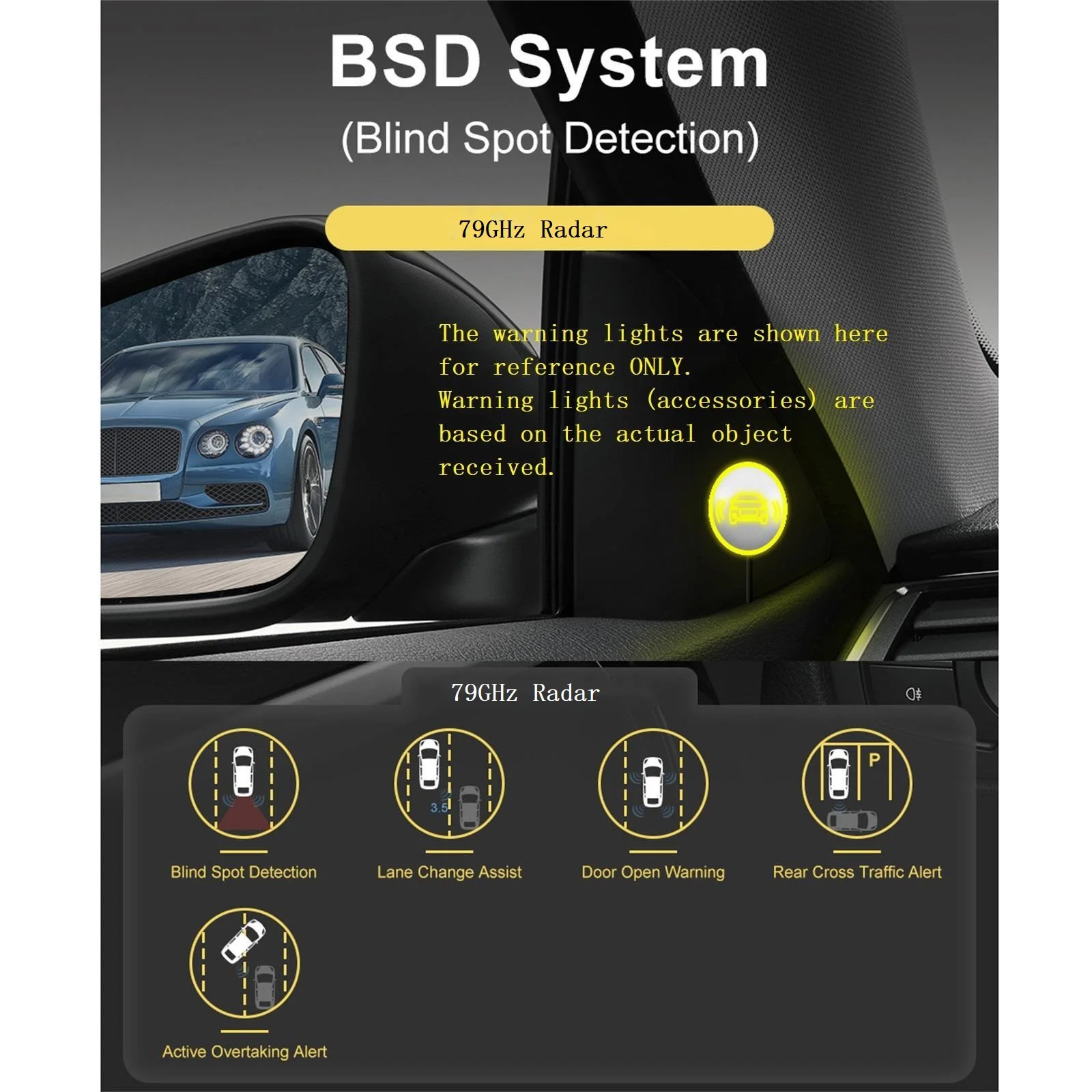 Universal 79Ghz Millimeter Wave Radar 50M BSD Blind Spot Detection System Lane Change Assist Highlight Warning Light