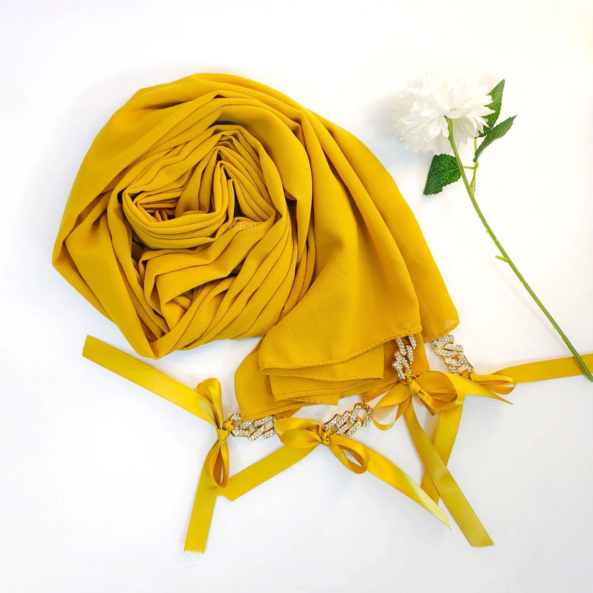 

New Pearl Chiffon Diamonds Bow Tassel Scarf Hijab Muslim Women Shawl Wrap Turban Islam Stoles Bandanas Headband Bufanda Foulard