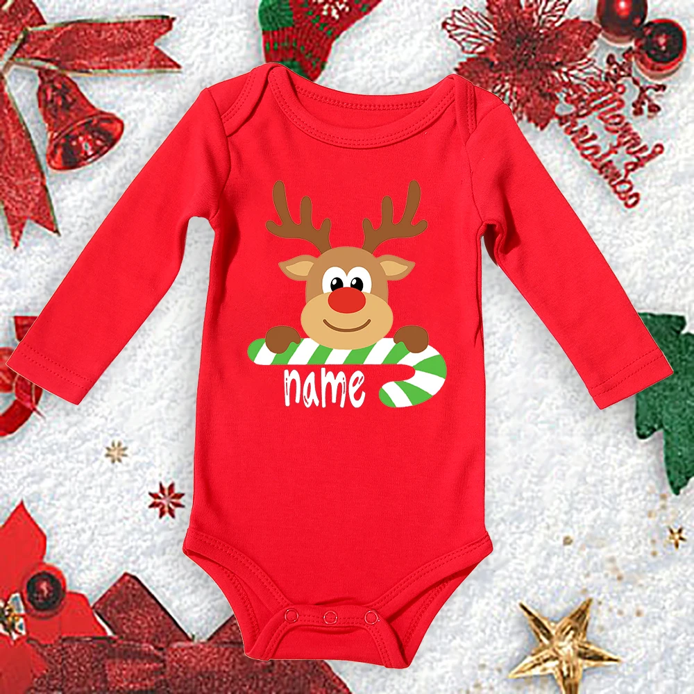 Personalized Christmas Deer Baby Bodysuit Custom Name Infant Romper Boys Girl Cute Clothes Xmas Party Baby Gift Xmas Rompers