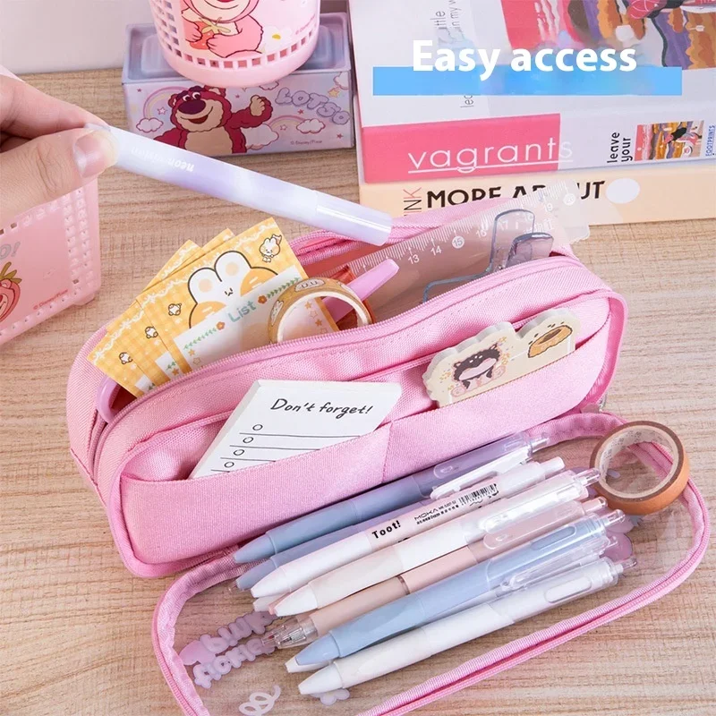 Disney Cartoon Stitch школьный мультфильм милый двухслойный большой вместительный водонепроницаемый холщовый пенал для канцелярских принадлежностей