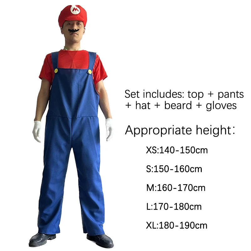Spiel Super Bruder Marios Luigi Bros Cosplay Kostüme Kurzarm T-Shirt Overalls Anzug Mann Kinder Karneval Halloween Kostüme