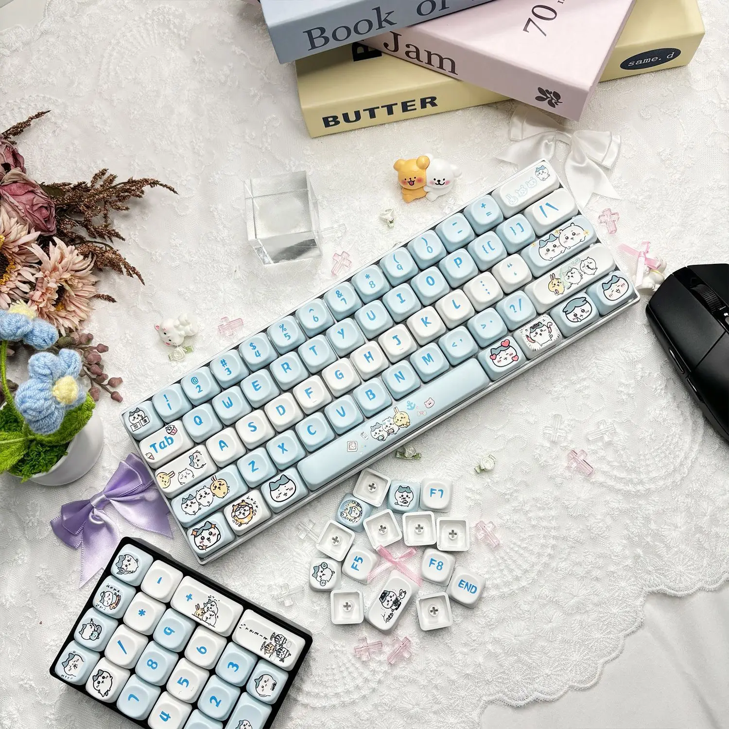 

Chiikawa Hachiware Keycaps Round MOA PBT Thermal Sublimation Key Cap Set Compatible MX Switch Mechanical Keyboard Accessories