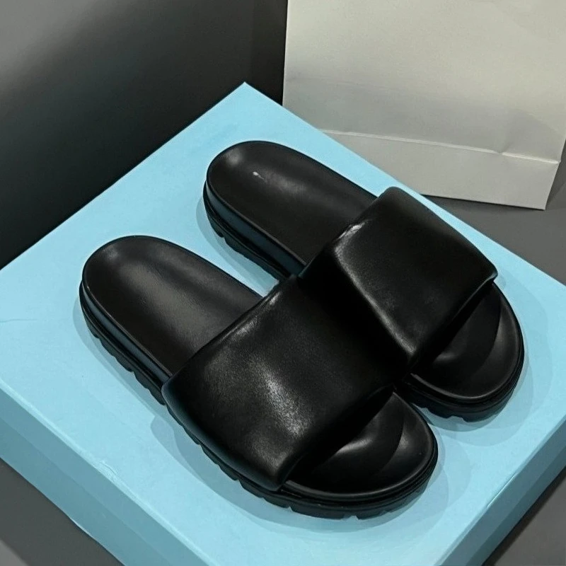 

2026 Summer New Women's Genuine Leather Thick Sole Platform Slides Non-Slip Sandals Casual Outdoor Slippers All-Matching