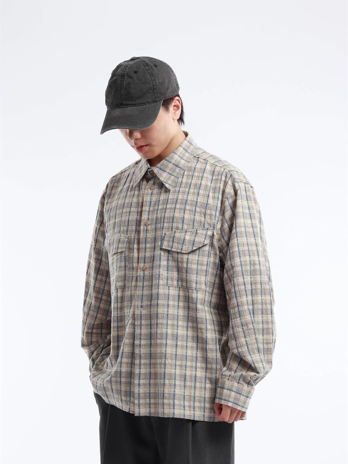 Autumn 2026 Men's Casual Cotton Plaid Long Sleeve Shirt Loose Fit Button down Classic Style Versatile Fashionable Shirt