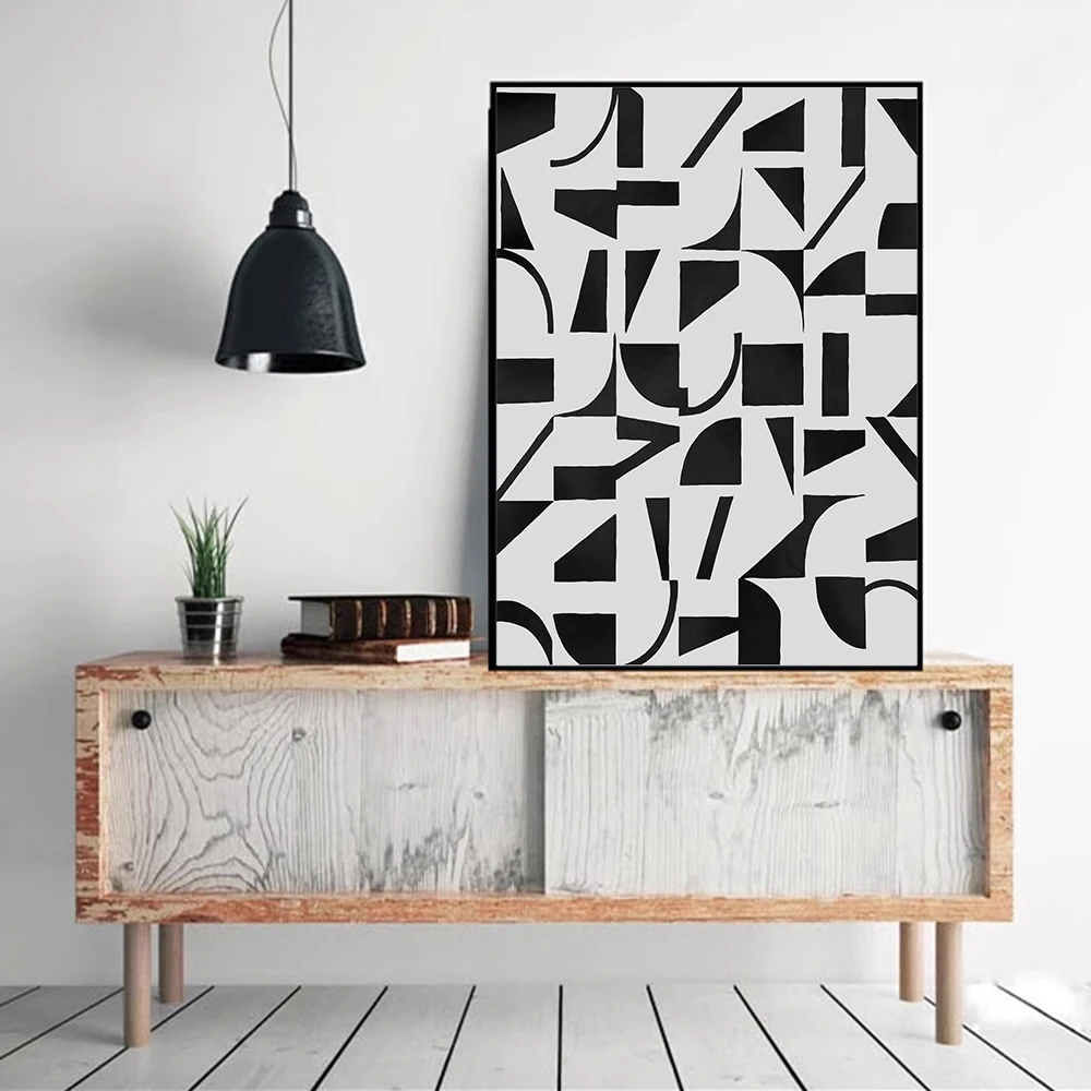 Canvas Print Painting Poster Black And White Geometric Color Blocks Modern Minimalist Living Room Bedroom Porch Home Wall Decor