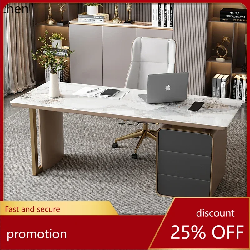 

Современный минималистичный компьютерный стол HXL из нержавеющей стали с каменной столешницей, класса люкс, для офиса и дома