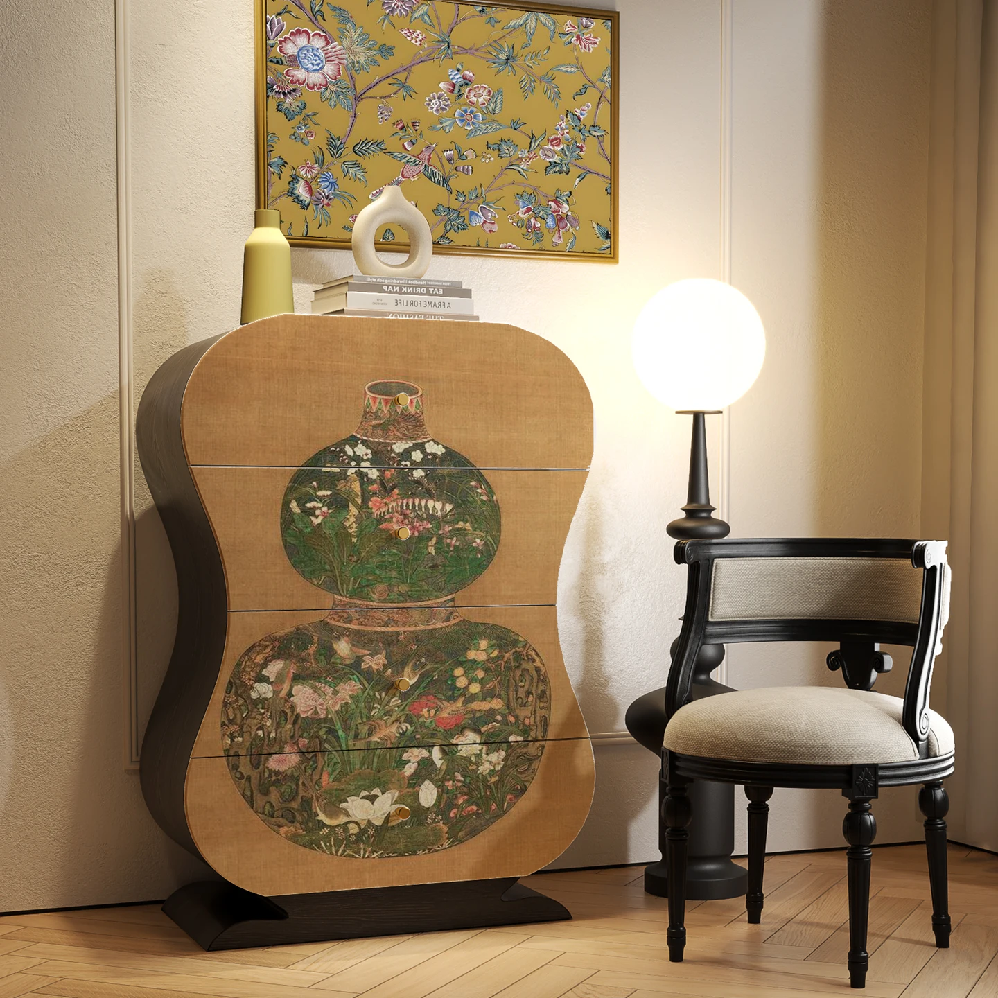 ZYY Chinese solid wood four-chest cabinet, side cabinet next to the sofa, retro storage cabinet in the living room