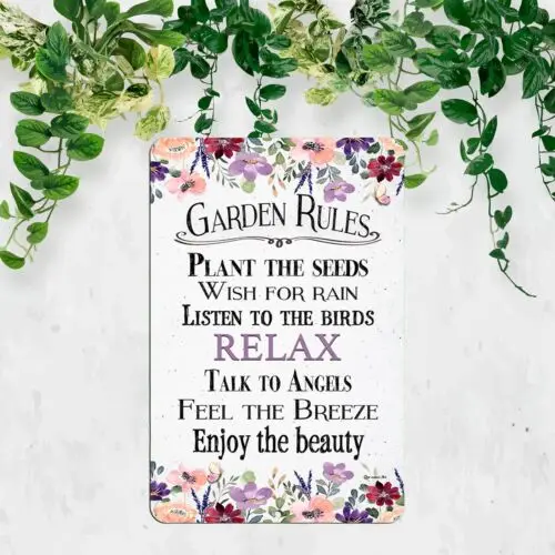 Garden Rules with Positive Sayings Metal Sign Gardener Gift by Dyenamic Art