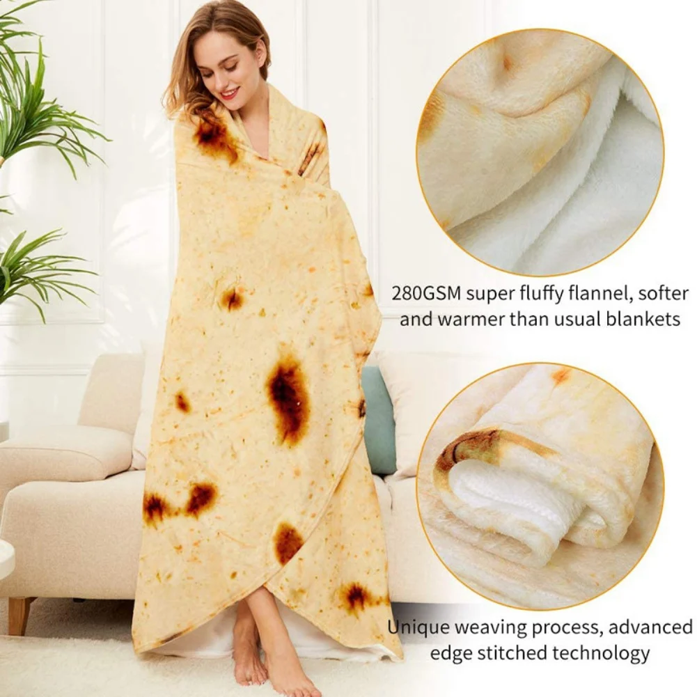 Funny Round Corn Tortilla Blanket Soft Throw Blanket for Bed Fleece Sofa Plaid Plush Bedspreads Winter Warm Flannel Wrap Blanket