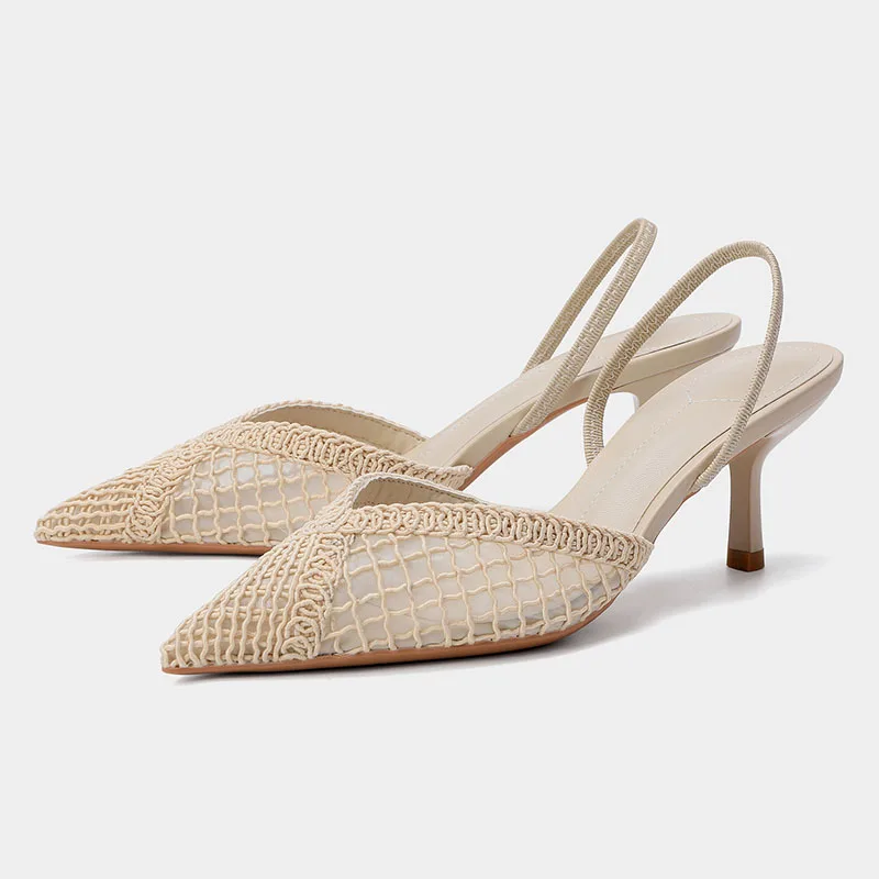 

Летние модные удобные туфли на высоком каблуке для женщин, с острым носком, сетчатые, с вырезами, элегантные туфли-лодочки на тонком каблуке, дизайнерская обувь для женщин