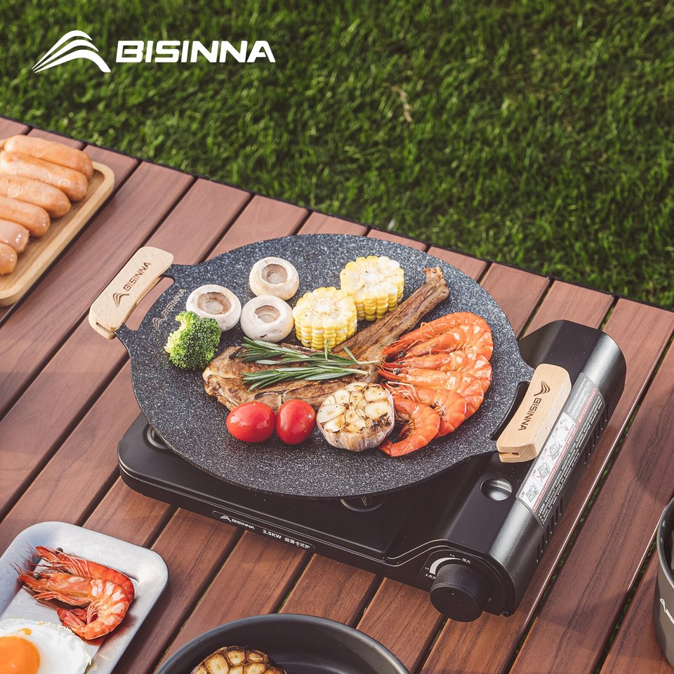 BISINNA 30CM Outdoor BBQ Grill Pan Non Stick Stovetop Baking Tray Korean Roastig Grill Plate Camping Equipment 